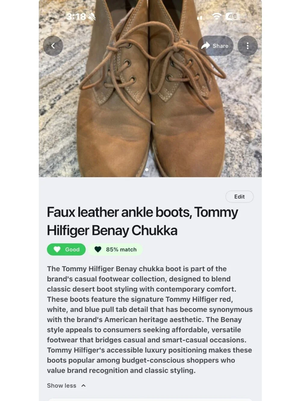 Tommy Hilfiger Benay Chukka Faux Leather Ankle Boots Size 8.5 M